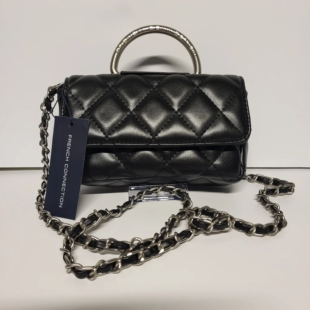 French Connection Quilted Small Crossbody Bag Purse Black NWT - Picture 1 of 8